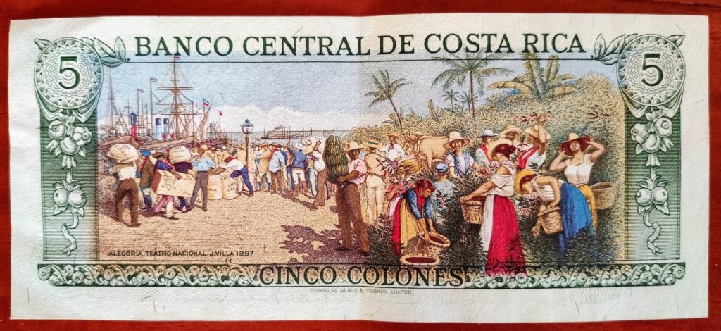 Costa Rica San Jose National theatre 5 colons bill back