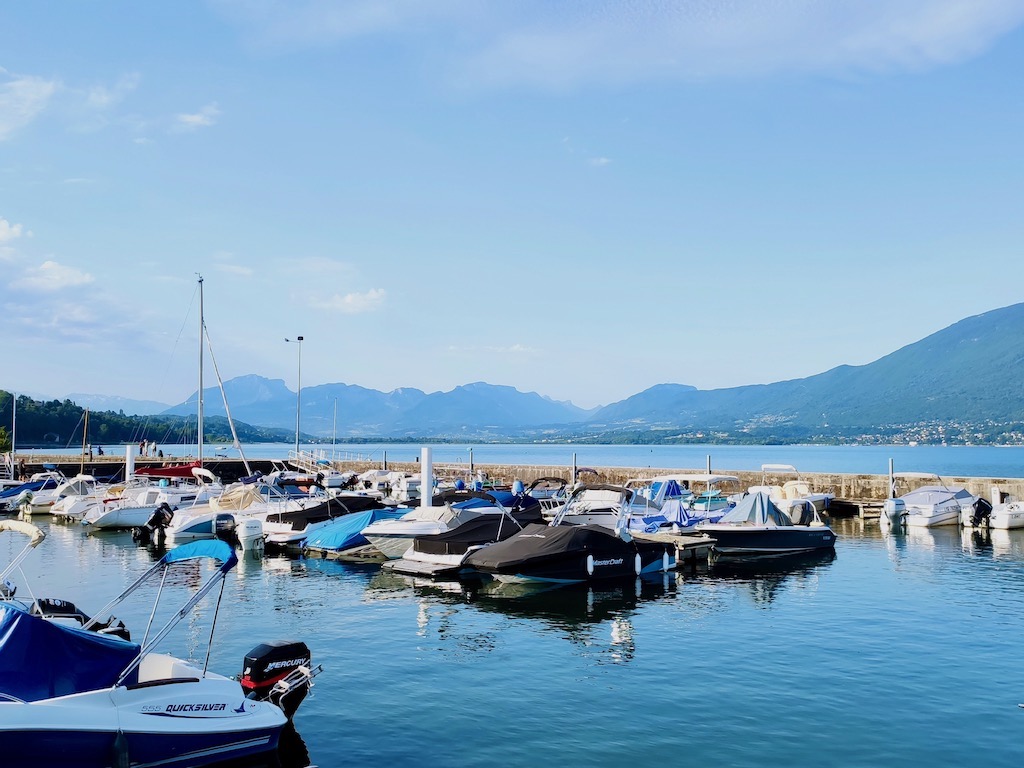 France Aix les Bains Big port boats Bourget lake